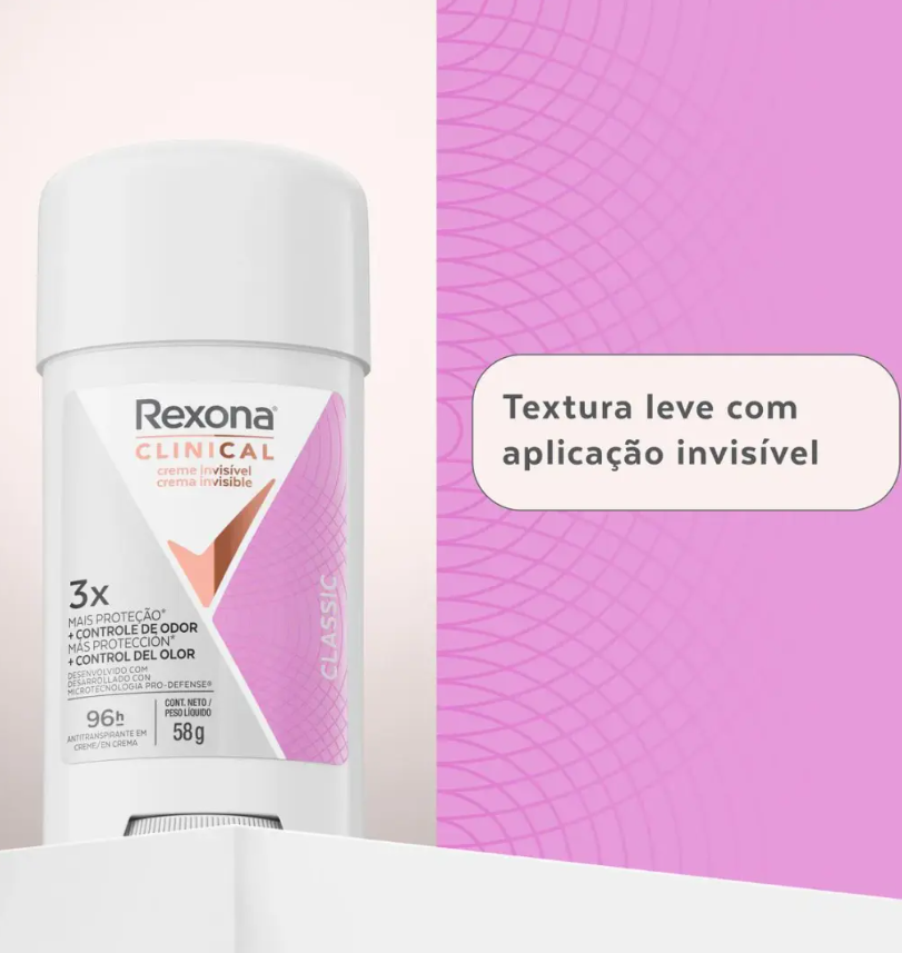 Desodorante Antitranspirante Stick Creme Rexona Clinical Classic Feminino 96h 58g - Imagem 3